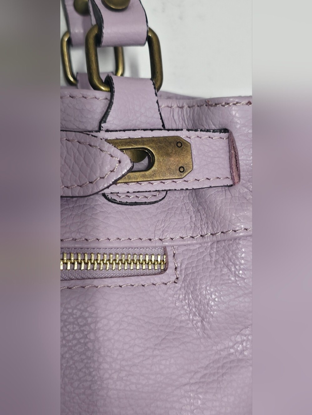 Genuine Leather Stylish Lilac Satchel Handbag - Picture 6 of 12